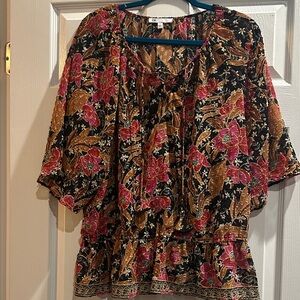 DR2 Black and Pink Floral Blouse